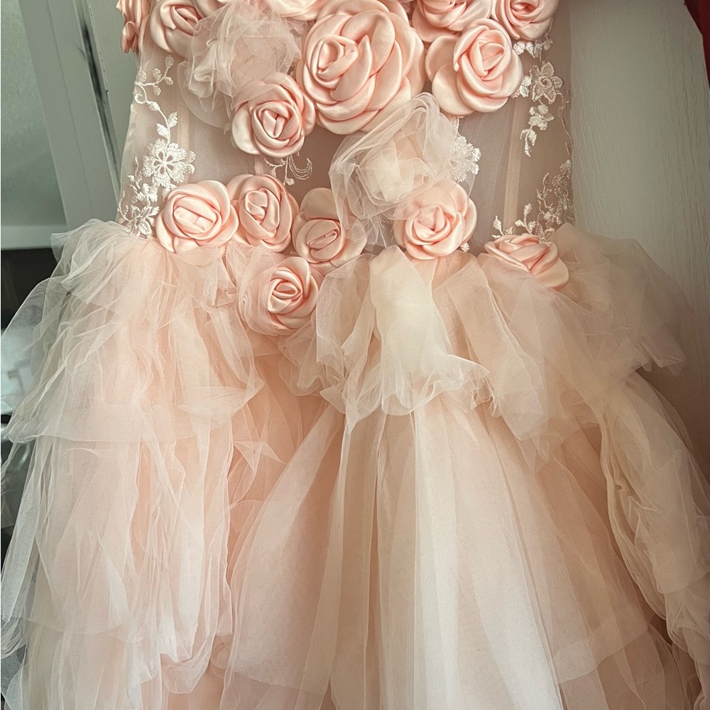 Elegant Pink Floral Tulle Dress